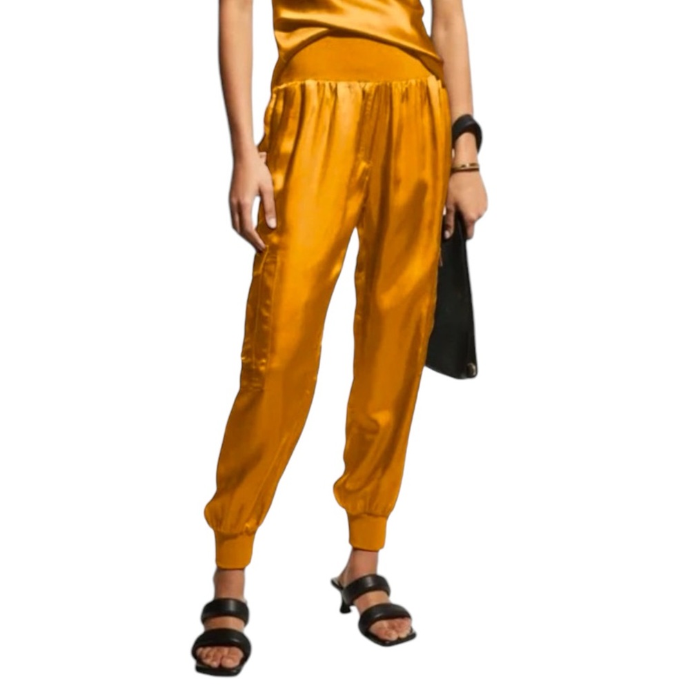 CINQ A SEPT Giles Satin Jogger Pants in Cinnamon / Merigold. Size Large